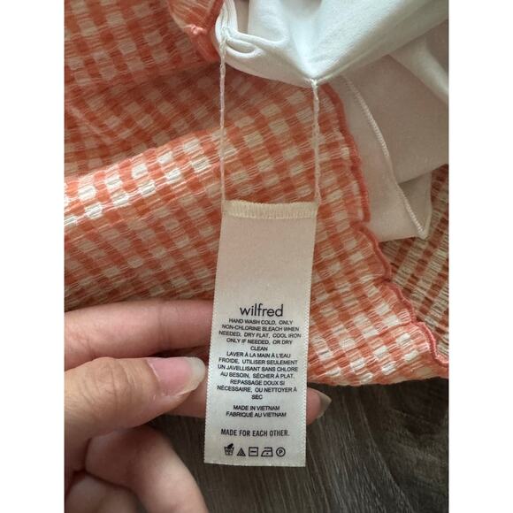Wilfred Japanese Seersucker Check Slip Dress XS Orange White Midi - Picture 4 of 10